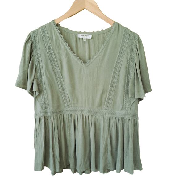 Haute Hippie Tribe Avery Peasant Blouse Top Sage Green Size Medium - Picture 7 of 8